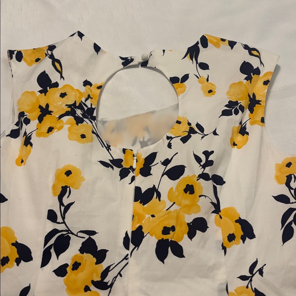 VTG J. Peterman White Shift Midi Dress w/Yellow Floral Design SZ 10 lined NWOT - Picture 9 of 12